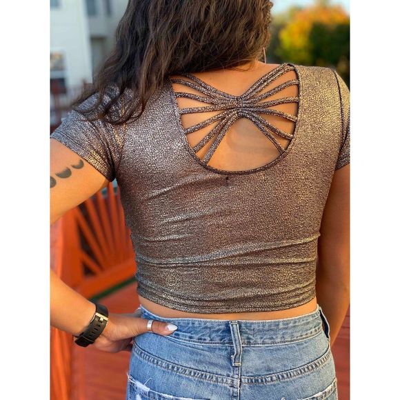 Forever 21 Gold Crop Top Criss Cross Back - Picture 2 of 6
